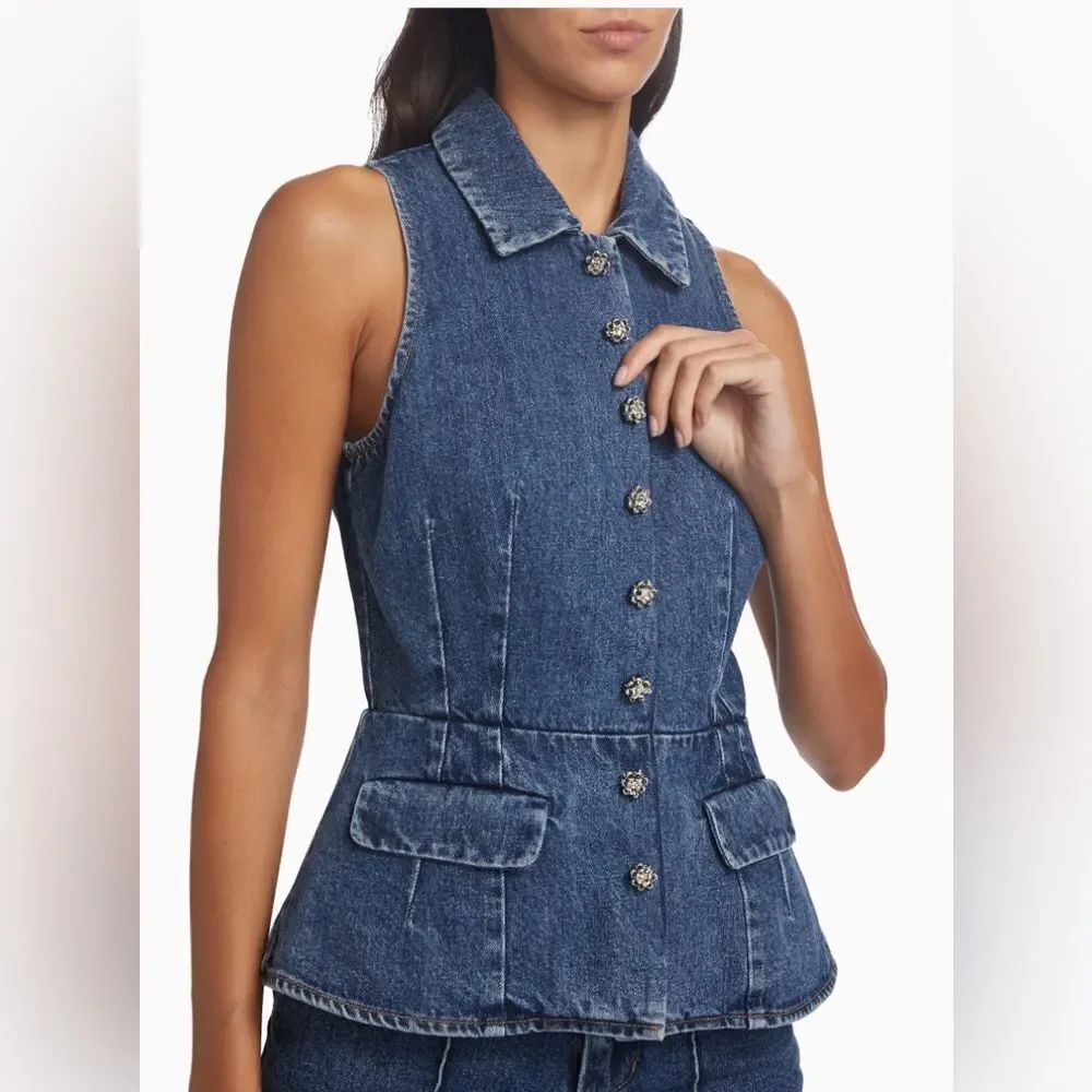 Self-Portrait Denim Vest size 2 - Picture 3 of 12